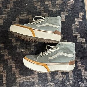 Slate blue High-Top Sneakers with Brown Accents